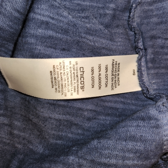 Chico's Navy Blue V-Neck Short Sleeve Dress Size 3 (16) Embroidery Washed Style - Picture 8 of 13